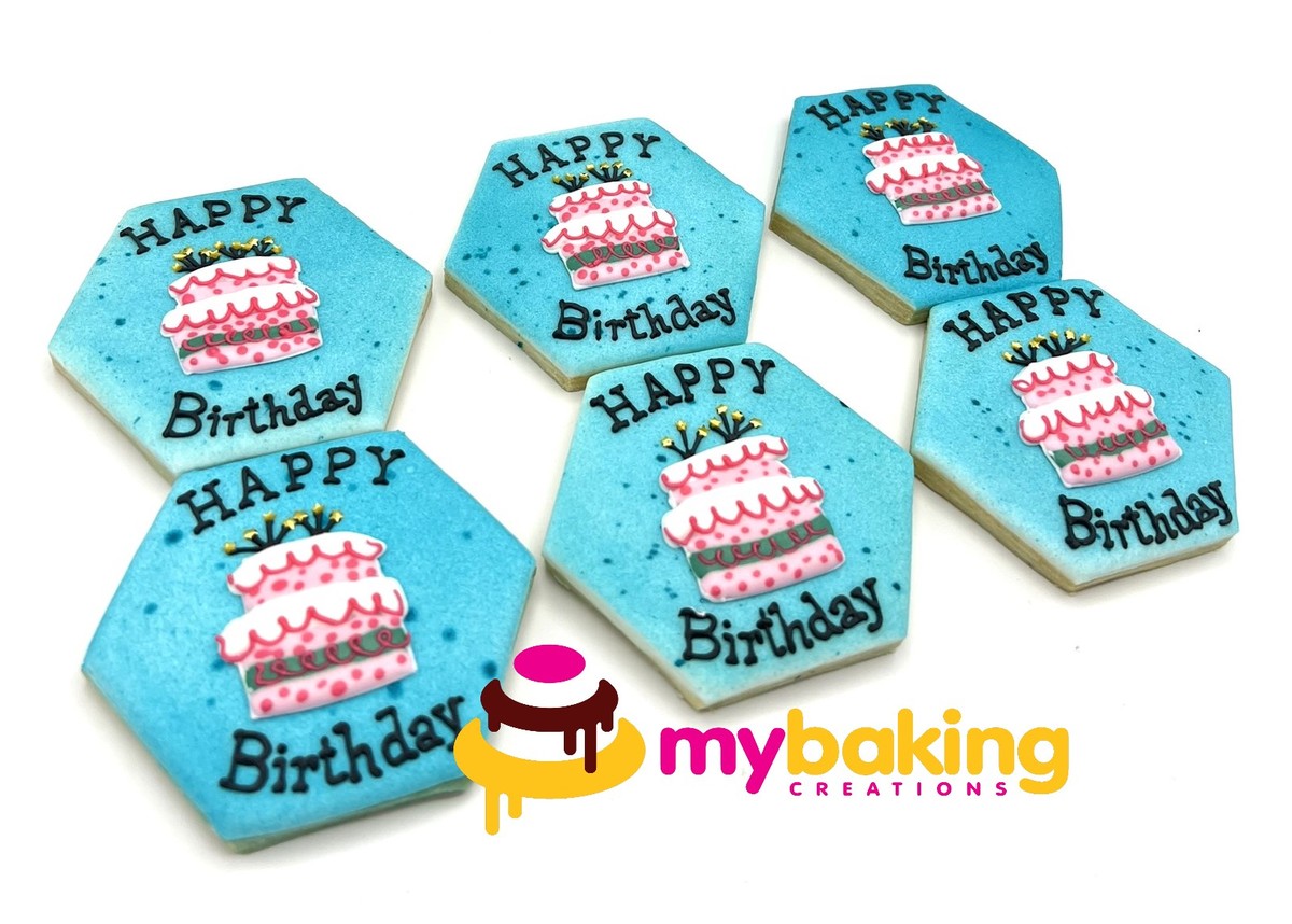 Custom hand-piped Happy Birthday cookies Bay Area bakery